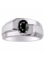 Rylos Men's 14K White Gold Classic Solitaire Ring with 7x5MM Oval Gemstone - Designer Birthstone Band in Sizes 8-13