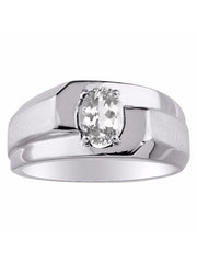 Rylos Men's 14K White Gold Classic Solitaire Ring with 7x5MM Oval Gemstone - Designer Birthstone Band in Sizes 8-13