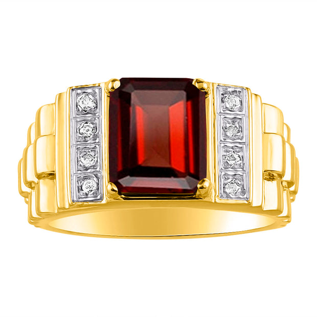 Rylos Men's Rings 14K Yellow Gold Designer Style 10X8MM Emerald Cut Shape Gemstone & Diamonds - Color Stone Birthstone Rings for Men, Sizes 8-13.