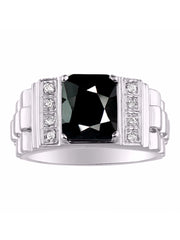 Rylos Men's Rings 14K White Gold Designer Style 10X8MM Emerald Cut Shape Gemstone & Diamonds - Color Stone Birthstone Rings for Men, Sizes 8-13.