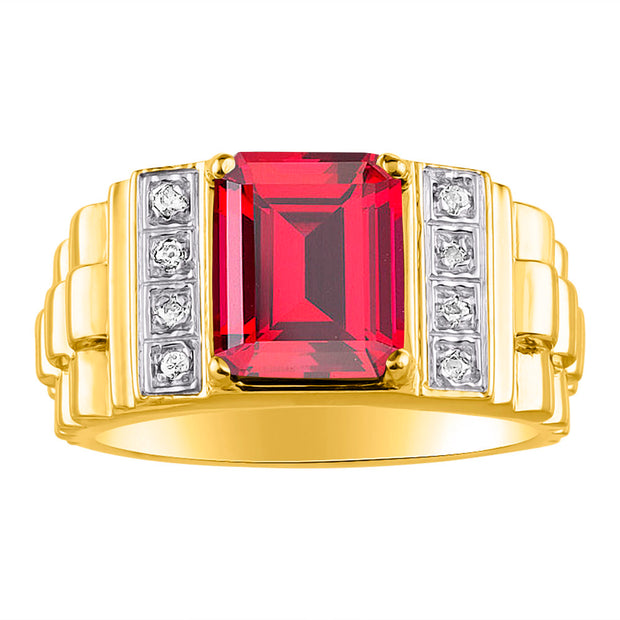 Rylos Men's Rings 14K Yellow Gold Designer Style 10X8MM Emerald Cut Shape Gemstone & Diamonds - Color Stone Birthstone Rings for Men, Sizes 8-13.