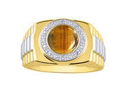 Rylos Men's Rings 14K Yellow Gold Ring: Round Shape Cabochon Gemstone & Diamonds - Designer Style Rings for Men, Sizes 8-13. Exquisite Men's Jewelry!