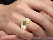 Rylos Men's Rings 14K Yellow Gold Ring: Round Shape Cabochon Gemstone & Diamonds - Designer Style Rings for Men, Sizes 8-13. Exquisite Men's Jewelry!