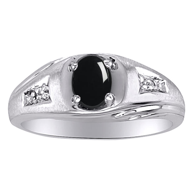 Rylos Men's Rings 14K White Gold Classic Designer Style 8X6MM Oval Gemstone & Diamond Ring - Color Stone Birthstone Rings for Men, Sizes 8-13. Mens Jewelry