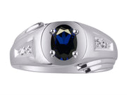 Rylos Men's Rings 14K White Gold Classic Designer Style 8X6MM Oval Gemstone & Diamond Ring - Color Stone Birthstone Rings for Men, Sizes 8-13. Mens Jewelry