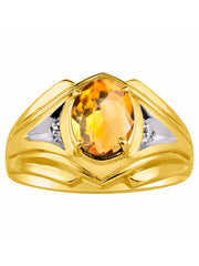 Rylos Men's Rings 14K Yellow Gold Rings Classic Designer Style 9X7MM Oval Gemstone & Diamond Ring Color Stone Birthstone Rings For Men Sizes 8-13