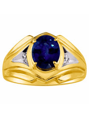 Rylos Men's Rings 14K Yellow Gold Rings Classic Designer Style 9X7MM Oval Gemstone & Diamond Ring Color Stone Birthstone Rings For Men Sizes 8-13