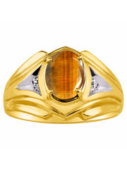 Rylos Men's Rings 14K Yellow Gold Rings Classic Designer Style 9X7MM Oval Gemstone & Diamond Ring Color Stone Birthstone Rings For Men Sizes 8-13