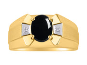 Rylos Men's 14K Yellow Gold Ring  Classic Designer Style with 9x7MM Oval Gemstone & Diamonds, Birthstone Rings in Sizes 8-13