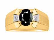 Rylos Men's 14K Yellow Gold Ring  Classic Designer Style with 9x7MM Oval Gemstone & Diamonds, Birthstone Rings in Sizes 8-13