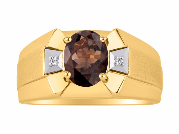 Rylos Men's 14K Yellow Gold Ring  Classic Designer Style with 9x7MM Oval Gemstone & Diamonds, Birthstone Rings in Sizes 8-13