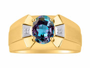 Rylos Men's 14K Yellow Gold Ring  Classic Designer Style with 9x7MM Oval Gemstone & Diamonds, Birthstone Rings in Sizes 8-13