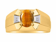 Rylos Men's 14K Yellow Gold Ring  Classic Designer Style with 9x7MM Oval Gemstone & Diamonds, Birthstone Rings in Sizes 8-13