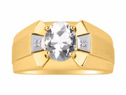 Rylos Men's 14K Yellow Gold Ring  Classic Designer Style with 9x7MM Oval Gemstone & Diamonds, Birthstone Rings in Sizes 8-13