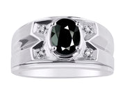 Rylos Men's Rings 14K White Gold Classic Designer 8X6MM Oval Gemstone & Diamond Ring - Color Stone Birthstone Rings for Men, Sizes 8-13. Mens Jewelry