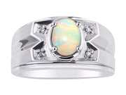 Rylos Men's Rings 14K White Gold Classic Designer 8X6MM Oval Gemstone & Diamond Ring - Color Stone Birthstone Rings for Men, Sizes 8-13. Mens Jewelry