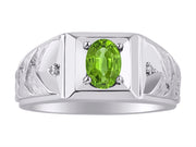 Rylos Men's Rings 14K White Gold Designer Weave Band 7X5MM Oval Gemstone & Diamond Ring - Color Stone Birthstone Rings for Men, Sizes 8-13.