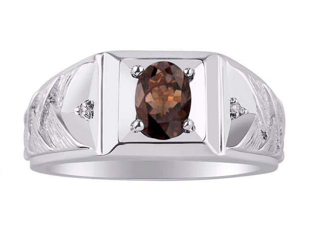 Rylos Men's Rings 14K White Gold Designer Weave Band 7X5MM Oval Gemstone & Diamond Ring - Color Stone Birthstone Rings for Men, Sizes 8-13.