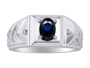 Rylos Men's Rings 14K White Gold Designer Weave Band 7X5MM Oval Gemstone & Diamond Ring - Color Stone Birthstone Rings for Men, Sizes 8-13.