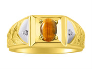 Rylos Men's Rings 14K Yellow Gold Designer Weave Band 7X5MM Oval Gemstone & Diamond Ring - Color Stone Birthstone Rings for Men, Sizes 8-13.