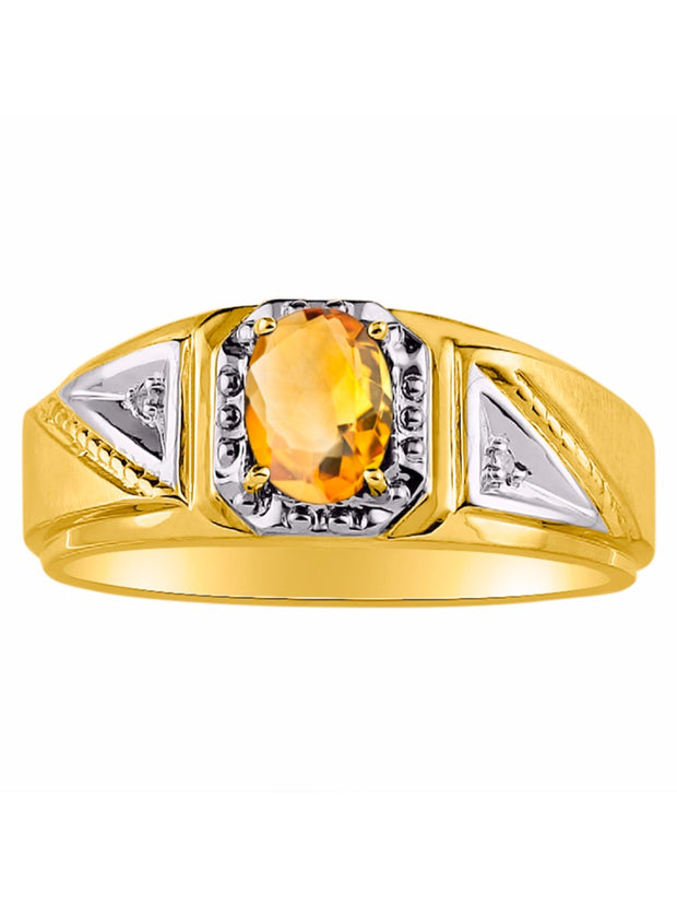 Rylos Men's Rings 14K Yellow Gold Classic 7X5MM Oval Gemstone & Diamond Designer Ring - Color Stone Birthstone Rings for Men, Sizes 8-13. Unique Men's Jewelry!