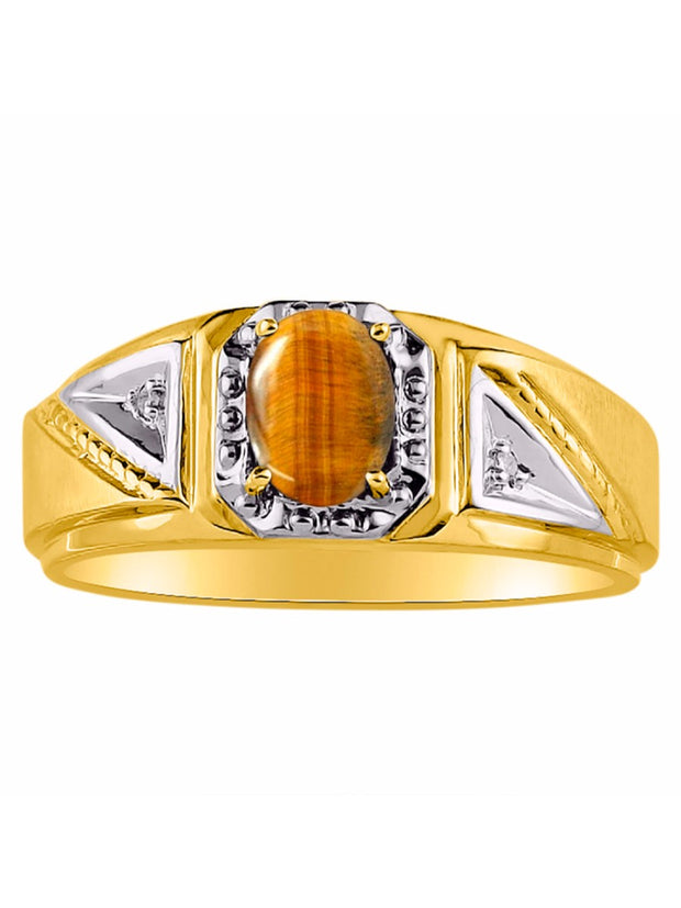 Rylos Men's Rings 14K Yellow Gold Classic 7X5MM Oval Gemstone & Diamond Designer Ring - Color Stone Birthstone Rings for Men, Sizes 8-13. Unique Men's Jewelry!