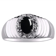 Rylos Men's Rings 14K White Gold Classic 7X5MM Oval Gemstone & Diamond Designer Ring - Color Stone Birthstone Rings for Men, Sizes 8-13. Unique Men's Jewelry!