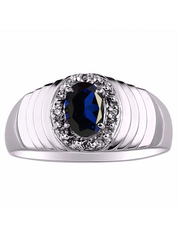 Rylos Men's Rings 14K White Gold Classic 7X5MM Oval Gemstone & Diamond Designer Ring - Color Stone Birthstone Rings for Men, Sizes 8-13. Unique Men's Jewelry!