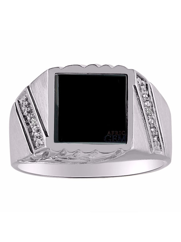 Rylos Men's Rings 14K White Gold Ring With Diamonds and Black Onyx, Lucky Tiger Eye, or Colored Quartz - Unique Rings for Men, Sizes 8-13