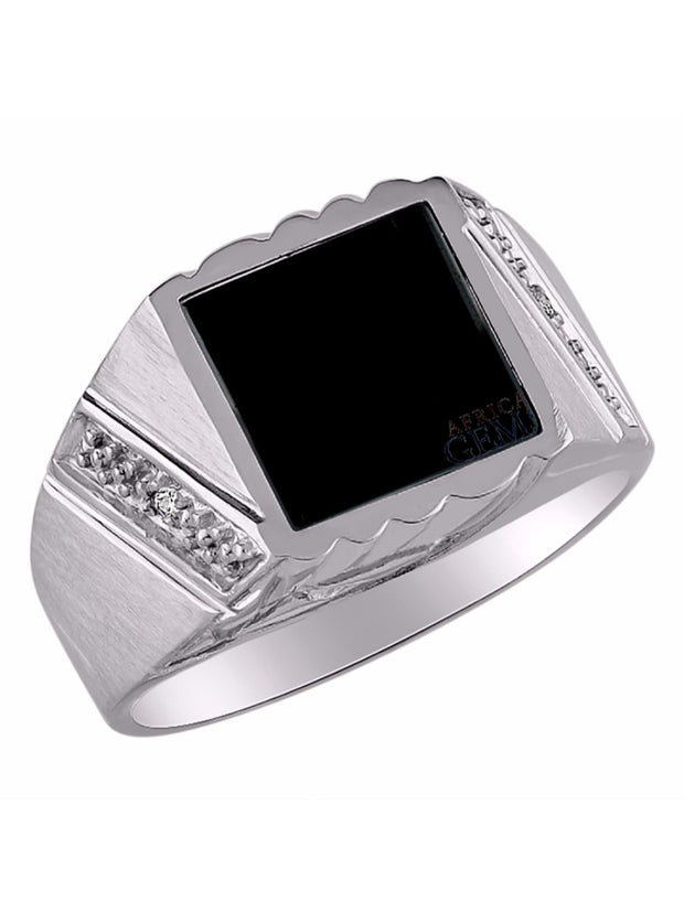 Rylos Men's Rings 14K White Gold Ring With Diamonds and Black Onyx, Lucky Tiger Eye, or Colored Quartz - Unique Rings for Men, Sizes 8-13