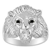 Rylos Lion Head Ring Sterling Silver Color Stone Birthstones in Eyes & Black Diamond Mouth #1 in Mens Jewelry Sizes 6-13