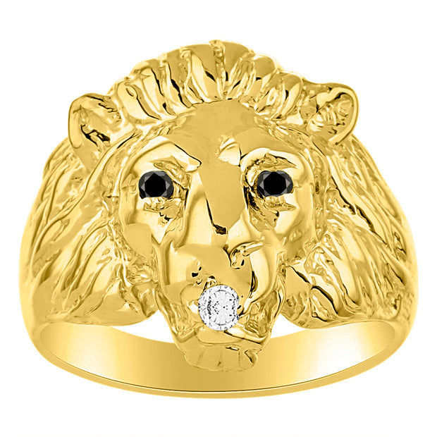 Rylos Lion Head Ring Yellow Gold Plated Silver Gemstone Eyes & Black Diamond Mouth #1 in Mens Jewelry Sizes 6-13