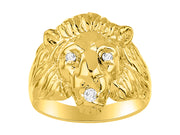 Rylos Men's 14K Yellow Gold Lion Head Ring with Diamond Eyes & Birthstone in Mouth  Fun Designer Rings in Sizes 6-13