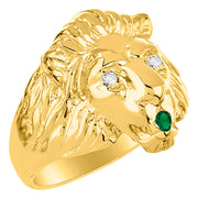 Rylos Lion Head Ring with Color Stones in Eyes & Diamond in the Mouth  Fun Designer Rings in Sizes 6-13 in Sterling Silver