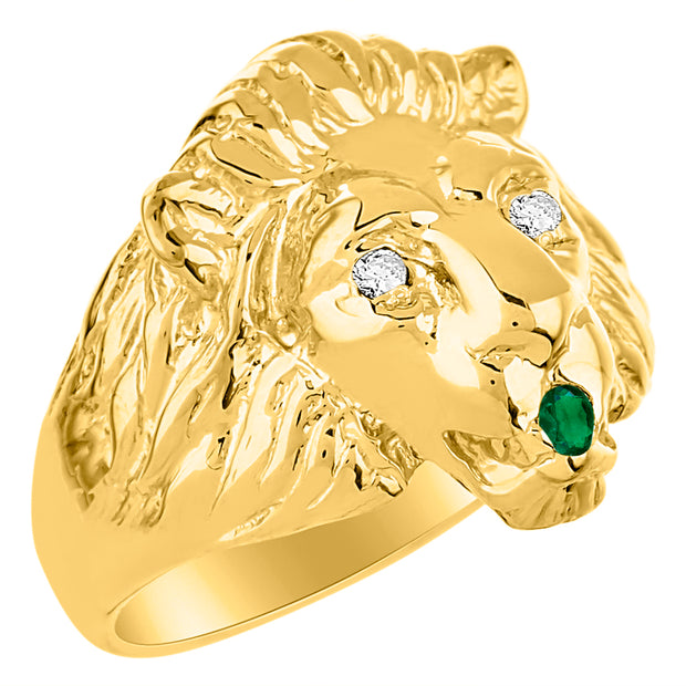 Rylos Lion Head Ring with Color Stones in Eyes & Diamond in the Mouth  Fun Designer Rings in Sizes 6-13 in Sterling Silver