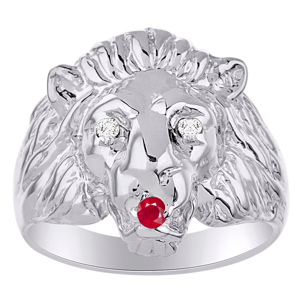 Rylos Lion Head Ring with Color Stones in Eyes & Diamond in the Mouth  Fun Designer Rings in Sizes 6-13 in Sterling Silver