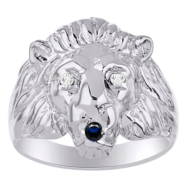 Rylos Lion Head Ring with Color Stones in Eyes & Diamond in the Mouth  Fun Designer Rings in Sizes 6-13 in Sterling Silver