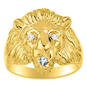 Rylos Men's 14K Yellow Gold Lion Head Ring with Diamond Eyes & Birthstone in Mouth  Fun Designer Rings in Sizes 6-13