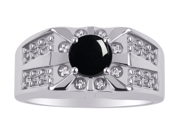 Rylos Men's Designer Starburst Ring with 7MM Round Gemstone & Diamond  Birthstone Rings in Sizes 8-13 in Sterling Silver