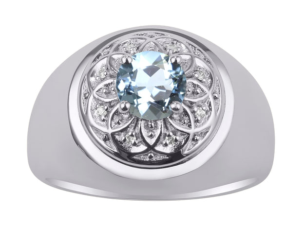 Rylos Men's Designer Gypsy Ring with 7MM Round Gemstone & Diamond  Birthstone Rings in Sizes 8-13 in Sterling Silver