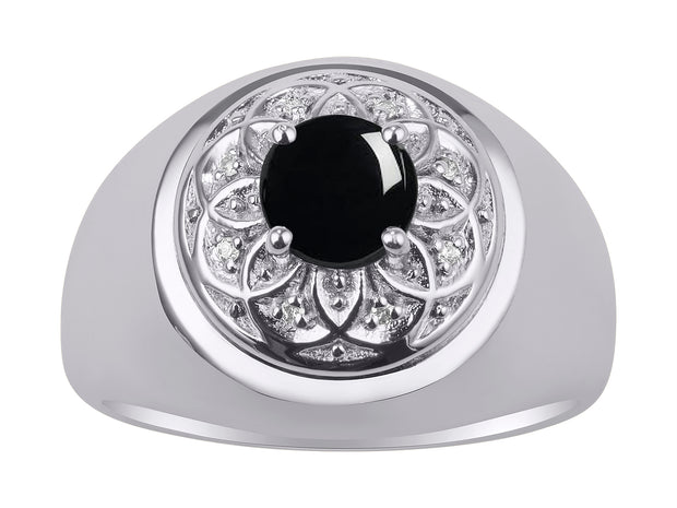 Rylos Men's Designer Gypsy Ring with 7MM Round Gemstone & Diamond  Birthstone Rings in Sizes 8-13 in Sterling Silver