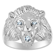 Rylos Lion Head Ring Gemstones in Eyes & Mouth - #1 in Men's Jewelry; Conversation Starter Sizes 6-13 set in Sterling Silver