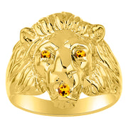 Rylos Lion Head Ring Gemstones in Eyes & Mouth - #1 in Men's Jewelry; Sizes 6-13 set in Yellow Gold Plated Silver