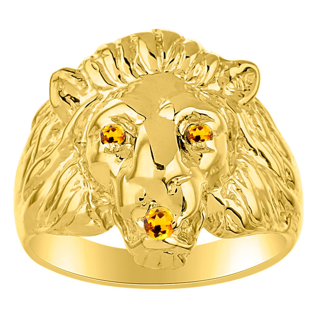 Rylos Lion Head Ring Gemstones in Eyes & Mouth - #1 in Men's Jewelry; Sizes 6-13 set in Yellow Gold Plated Silver