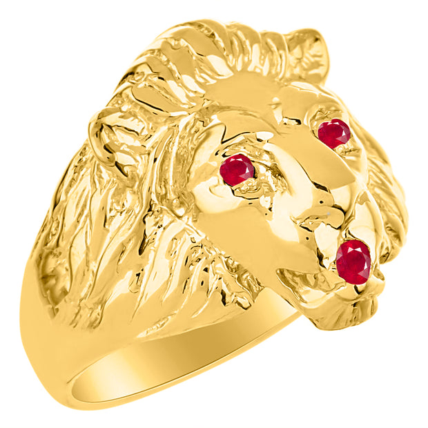 Rylos Lion Head Ring Gemstones in Eyes & Mouth - #1 in Men's Jewelry; Sizes 6-13 set in Yellow Gold Plated Silver