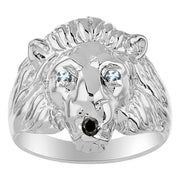 Rylos Lion Head Ring Sterling Silver Color Stone Birthstones in Eyes & Black Diamond Mouth #1 in Mens Jewelry Sizes 6-13