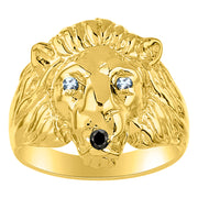 Rylos Lion Head Ring Yellow Gold Plated Silver Gemstone Eyes & Black Diamond Mouth #1 in Mens Jewelry Sizes 6-13