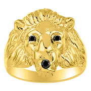 Rylos Lion Head Ring Yellow Gold Plated Silver Gemstone Eyes & Black Diamond Mouth #1 in Mens Jewelry Sizes 6-13