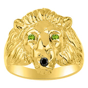 Rylos Lion Head Ring Yellow Gold Plated Silver Gemstone Eyes & Black Diamond Mouth #1 in Mens Jewelry Sizes 6-13