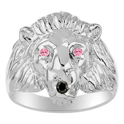 Rylos Lion Head Ring Sterling Silver Color Stone Birthstones in Eyes & Black Diamond Mouth #1 in Mens Jewelry Sizes 6-13